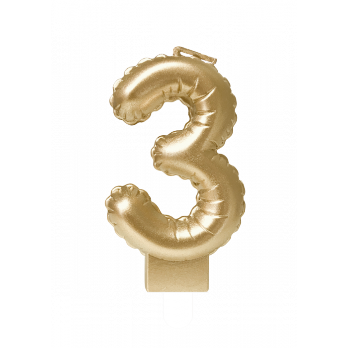 Świeczka urodzinowa cyfra 3 jak balon foliowy złota