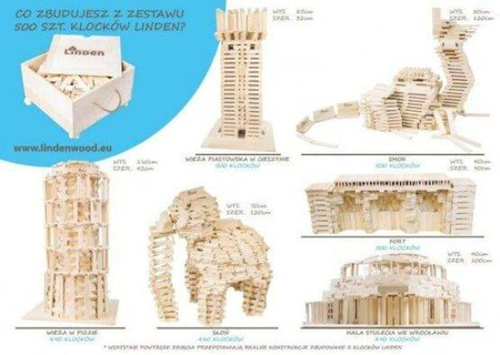 Klocki drewniane Linden, zestaw 500 szt. w skrzyni