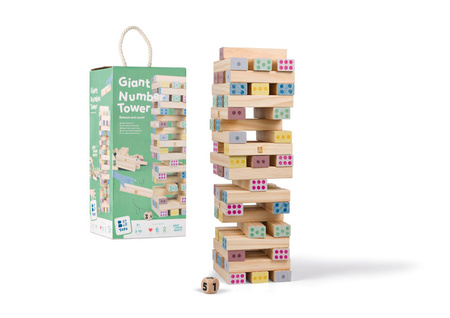Gra drewniana Wieża numerów z klocków z kostką BS Toys