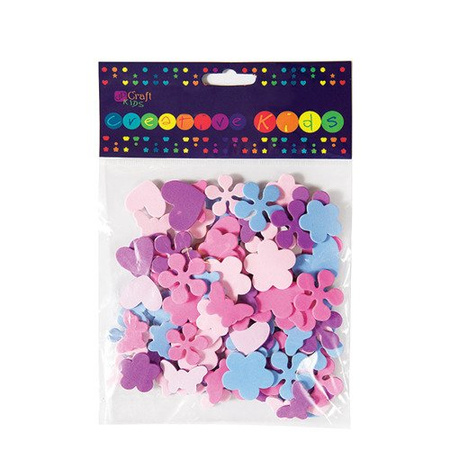 Naklejki z pianki SERCA, KWIATKI, MOTYLE 100 szt