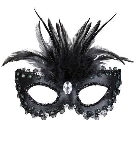 Maska czarna wenecka z piórami