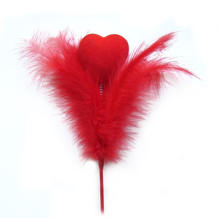 Serduszko z piórkami na patyku Dekoracja 1 szt.