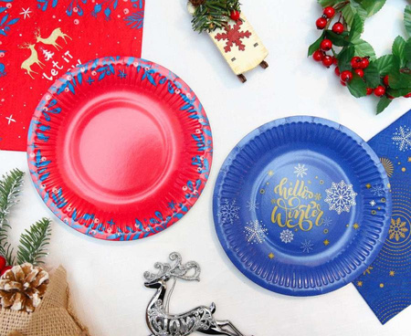 Talerzyki papierowe świąteczne LET IT SNOW jemioła