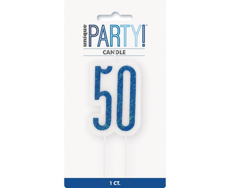 Świeczka urodzinowa na tort liczba "50" niebieska