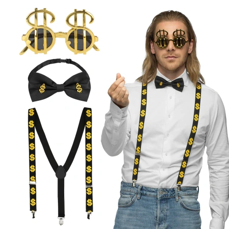 Zestaw szelki, mucha i okulary Dolar złoto czarny