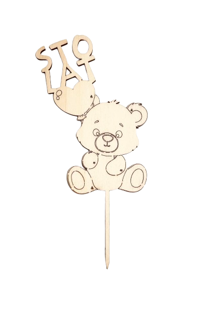 Topper na tort urodzinowy Sto Lat MIŚ drewniany