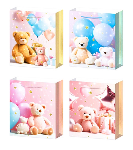 Torebka prezentowa pastelowe Misie 32x26x10 cm mix wzorów