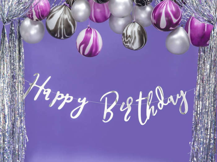 Baner girlanda "Happy Birthday" srebrny