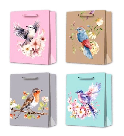 Torebka prezentowa Kolorowy Ptak 32x26x10 cm mix wzorów