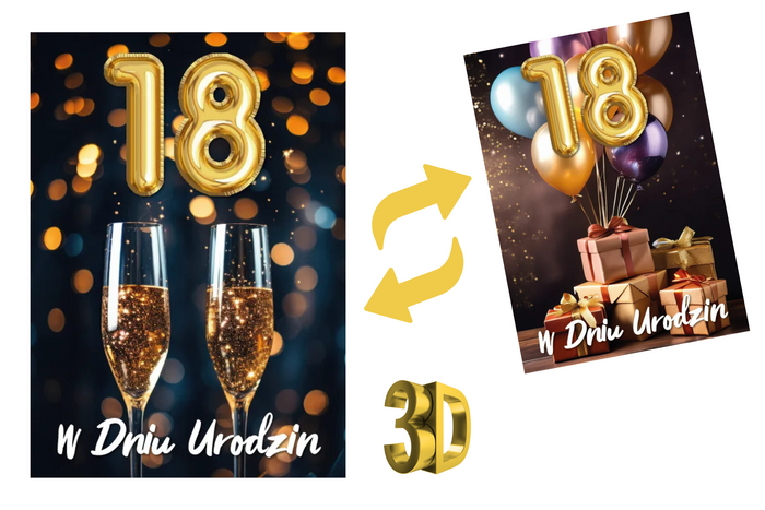Kartka urodzinowa 18- ste urodziny trójwymiarowa 3D 1 szt.