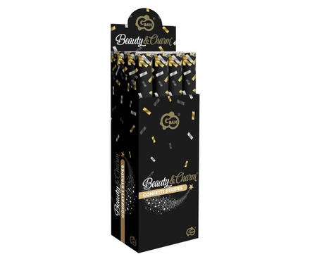 Konfetti pneumatyczne 60 cm ZŁOTO SREBRNO CZARNE paski