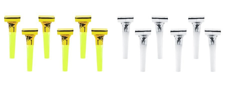 Gwizdki trąbki rozwijane złote i srebrne 6 sztuk.