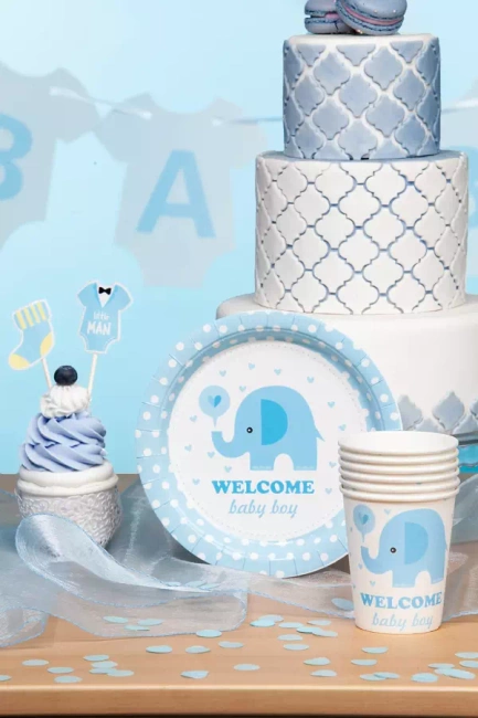 Talerzyki na BABY SHOWER 18 cm SŁONIK