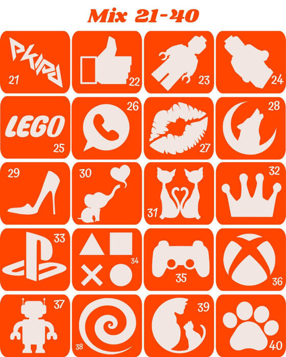 Szablony do tatuaży brokatowych tematyczne 20 szt.