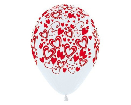 Balony Sempertex Podwójne Serca 12'' 12 szt Mix biało-czerwony