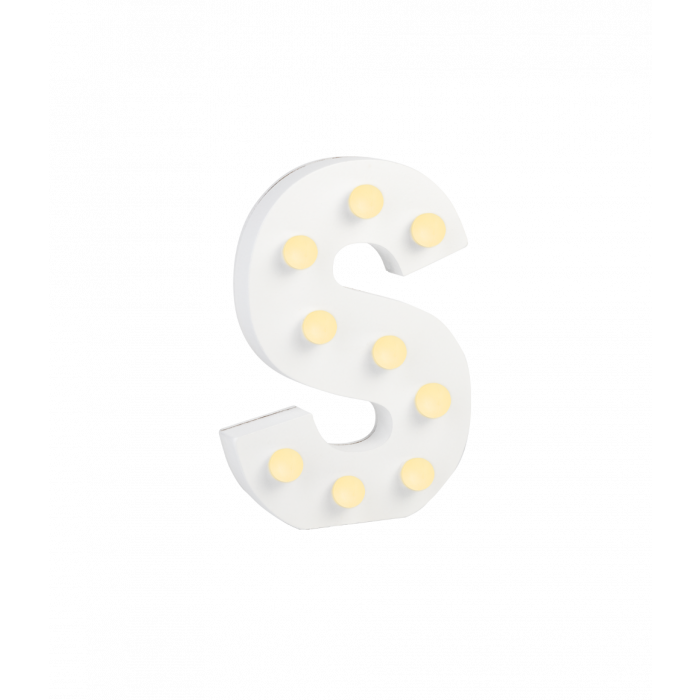 Świecąca Litera LED "S" Light Letter, drewniana biała 17x12 cm