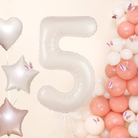 Balon foliowy CYFRA 5 kremowy satynowy 100 cm