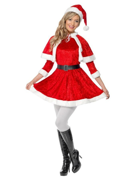 Pani Mikołajka z weluru (peleryna, sukienka, czapka, pasek)