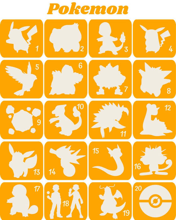 Szablony do tatuaży brokatowych tematyczne 20 szt. Pokemon