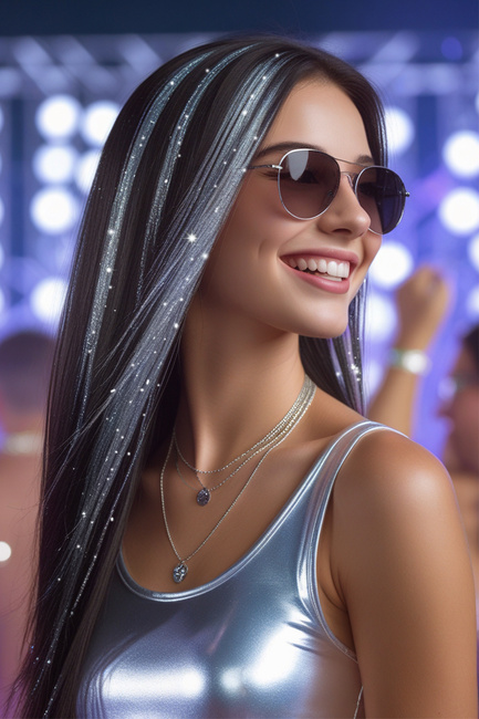 Włosy syntetyczne pasemka brokatowe srebrne 50 cm x 3 szt.