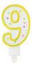 Świeczka urodzinowa "9" kropeczki żółta