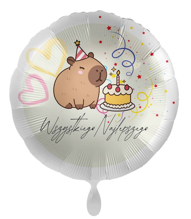 Balon foliowy okrągły urodzinowy Wszystkiego Najlepszego Kapibara 18 cali