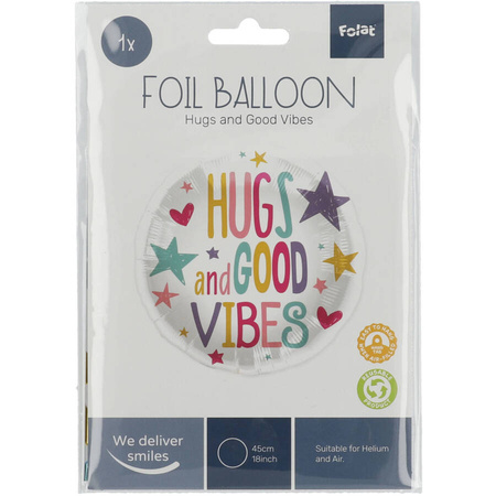 Balon foliowy okrągły Hugs and Good Vibes kolorowy 45 cm