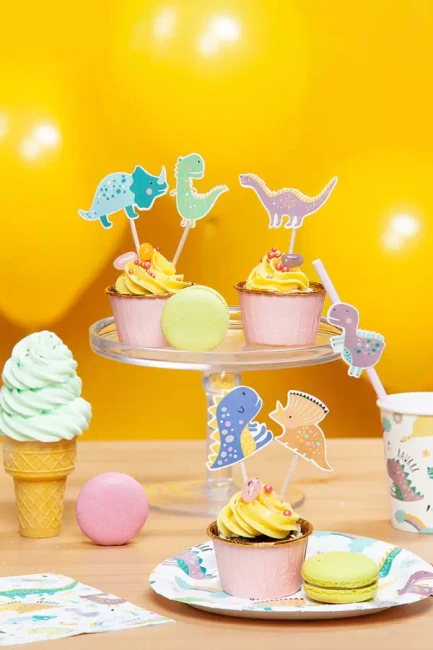 Dekoracja na tort - pikery toppery Dinozaury pastel 6 szt.