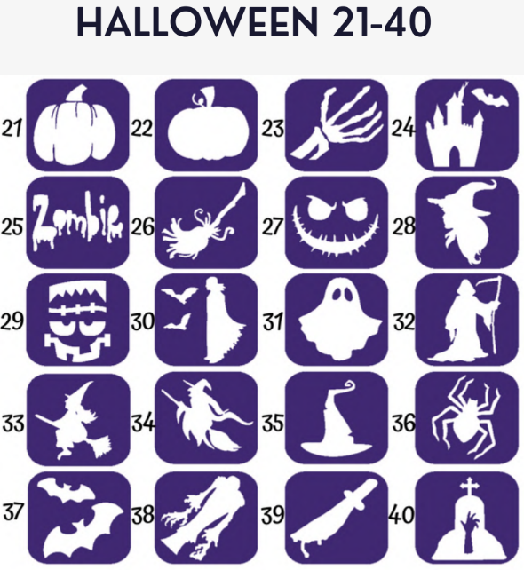 Szablony do tatuaży brokatowych tematyczne 20 szt. Halloween