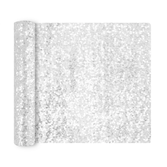 Bieżnik na stół cekinowy SREBRNY 200 x 28 cm