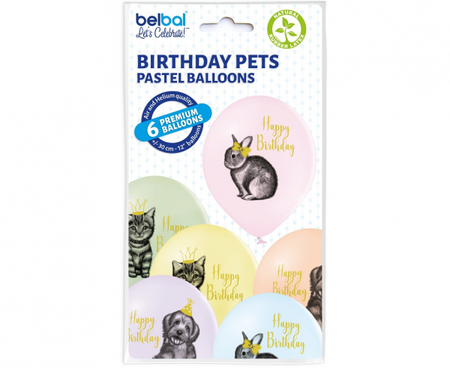 Balony lateksowe Happy Birthday zwierzaki piesek kotek 6 szt.