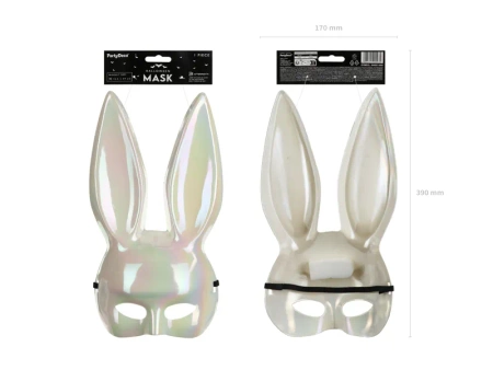 Maska Królik, 16.5x34cm BIAŁY opalizujący