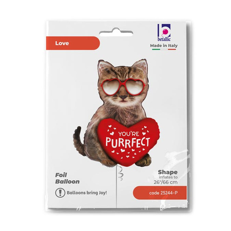 Balon foliowy Purrfect Cat Walentynkowy kotek 26 cali