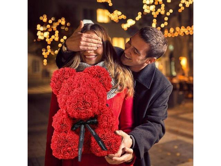 MIŚ Z RÓŻ czerwony 25 cm prezent