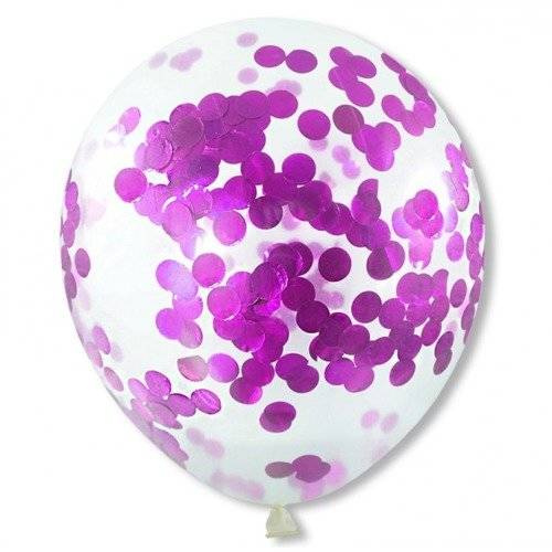 Balon przeźroczysty konfetti METALICZNE foliowe różowe 1 szt.