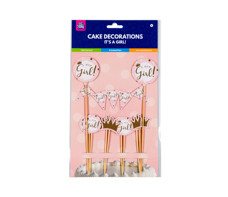 Toppery dekoracyjne, pikery Baby Shower It's a girl różowe 9 szt.