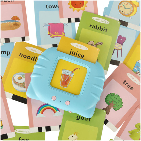 Nauka języka angielskiego czytnik kart do nauki słówek fiszki niebieski