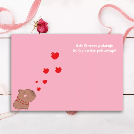 Kartka z życzeniami na Walentynki "... ja Ciebie też ... bardzo" Kapibara