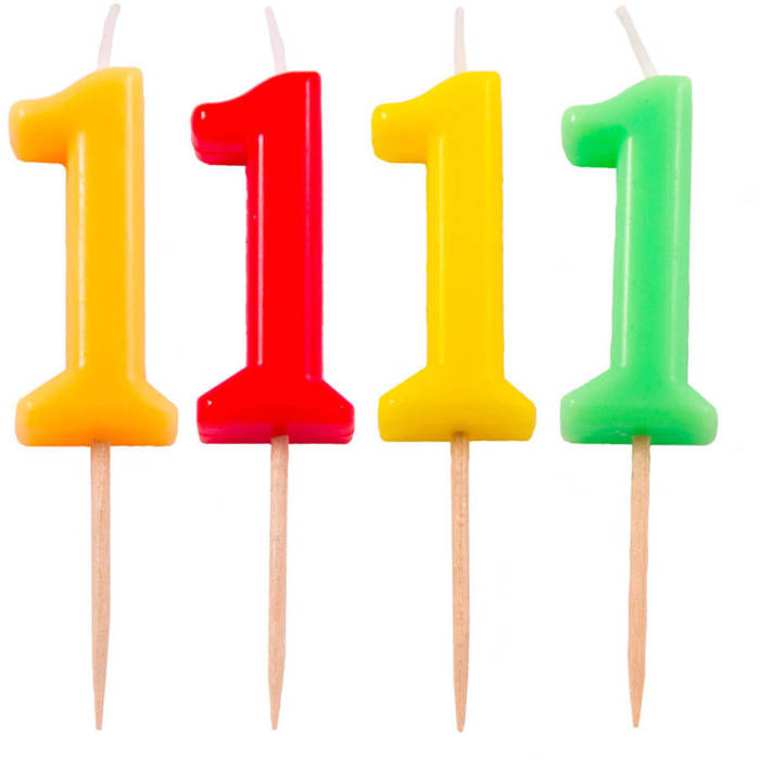 Świeczka na tort cyfra 1 Neonowe kolory 1 szt.