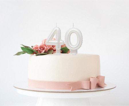 Świeczka urodzinowa cyfra 4 jak balon foliowy perłowa biała, 7 cm