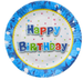 Talerzyki papierowe Happy Bithday niebieskie okrągłe 18cm 6 szt