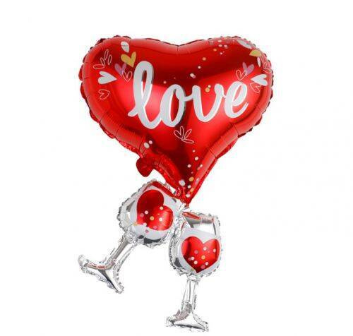 Balon foliowy Serce z kieliszkami 70 x 49 cm