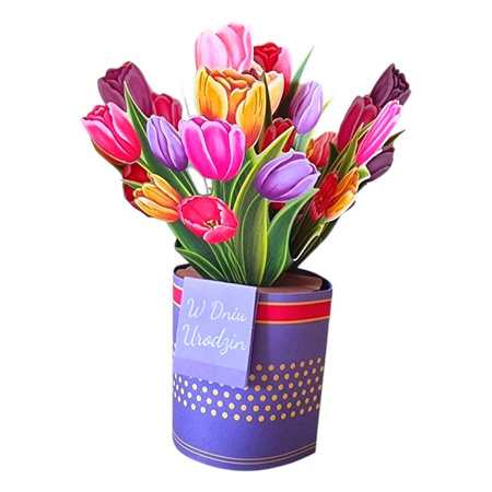 Kartka okolicznościowa 3D przestrzenna Bukiet Tulipany W dniu urodzin