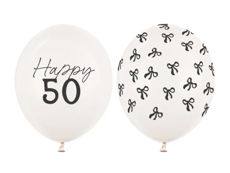 Balon lateksowy pastelowy Happy 50 1 sztuka 12 cali 30 cm Pastel Off-white z nadrukiem