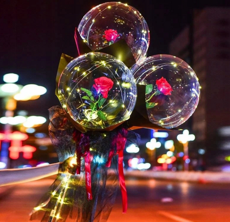 Zestaw Balon LED z różą i ozdobami na Walentynki