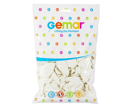 Balon Gemar jednokolorowy 12 cali 100 szt biały