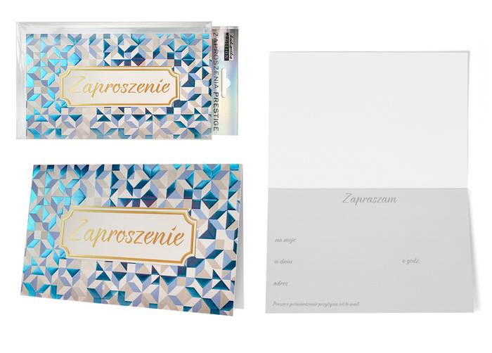 Zaproszenie uniwersalne Mozaika niebieskie 5 szt.