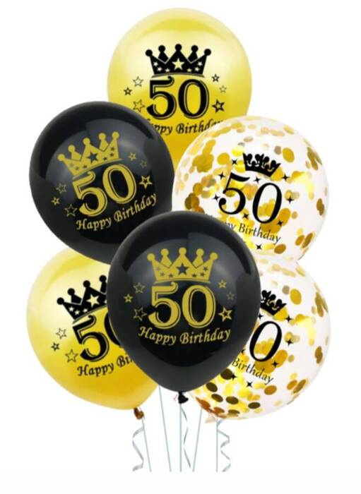 Balony gumowe 50 lat Happy Birthday zestaw 6 szt. mix 12 cali