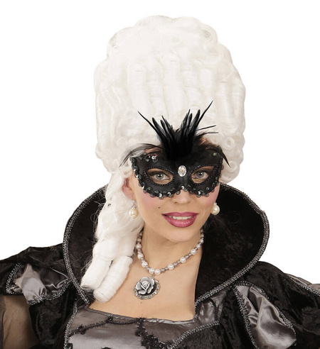 Maska czarna wenecka z piórami