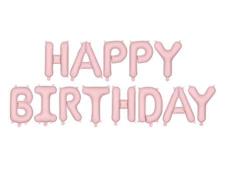 Napis z balonów HAPPY BIRTHDAY foliowy pastel różowy